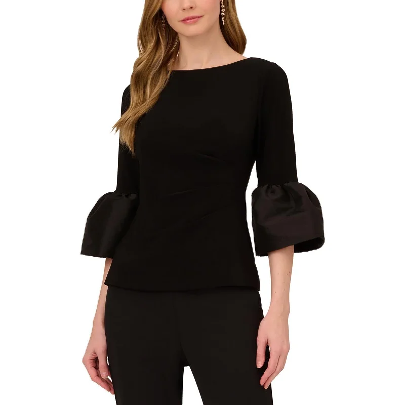 Adrianna Papell Womens    Boatneck Pleated Blouse Versatile Layering Blouse