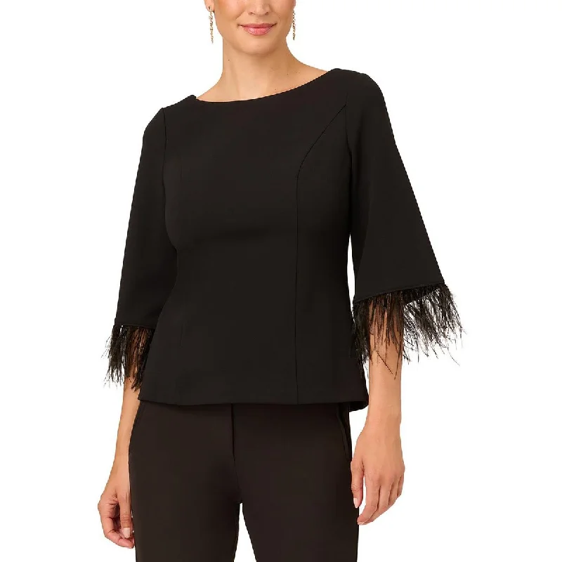 Adrianna Papell Womens Feathers  Blouse Modern Oversized Blouse