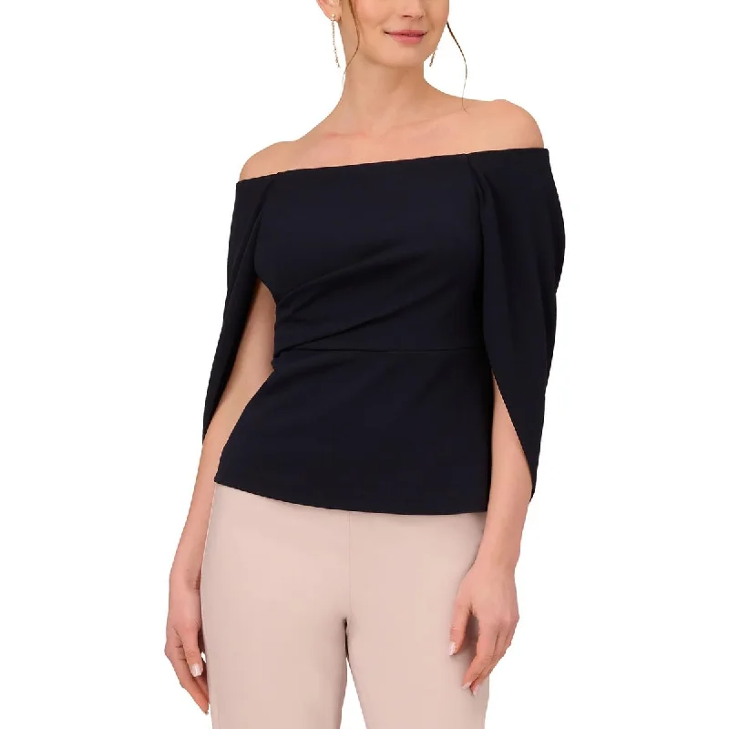 Adrianna Papell Womens Off The Shoulder Drapey Blouse Elegant Silk Blouse