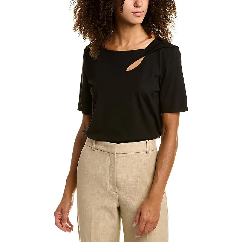 Anne Klein Womens Asymmetric Keyhole Blouse Lightweight Chiffon Blouse