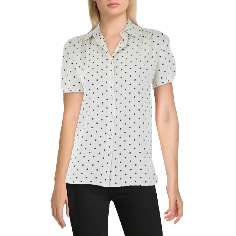 Anne Klein Womens Chiffon Dot Print Blouse Off-Shoulder Wrap Blouse