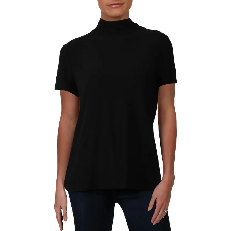 Anne Klein Womens Mock-Neck Solid Blouse Sheer Sleeve Blouse