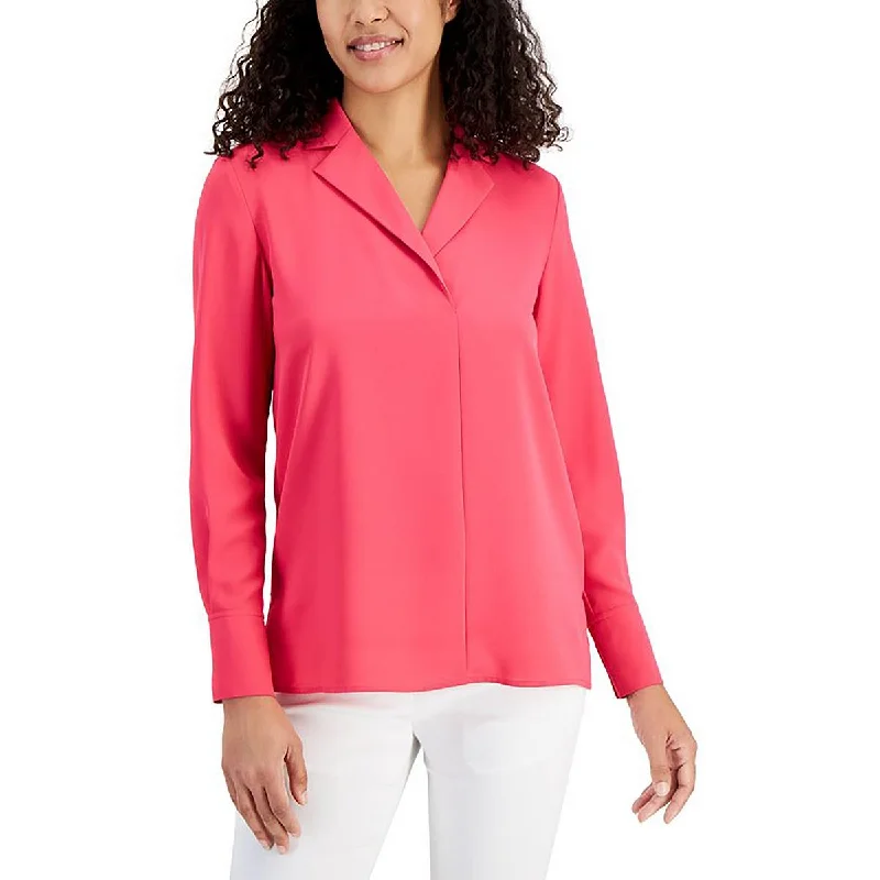 Anne Klein Womens V Neck Long Sleeve Blouse Chic Square Blouse