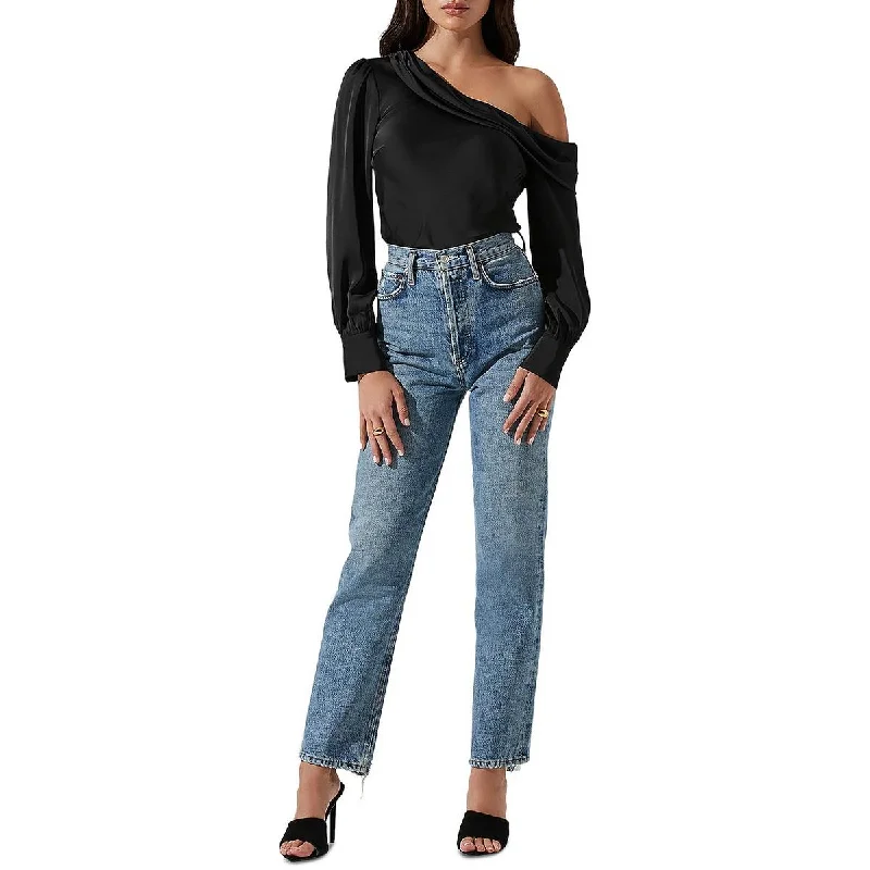 ASTR the Label Womens One Shoulder Long Sleeves Blouse Versatile Layering Blouse
