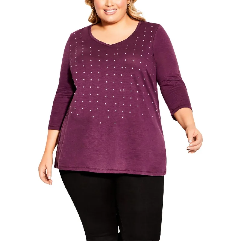 Avenue Womens Plus Cotton Embellished Blouse Peter Pan Blouse