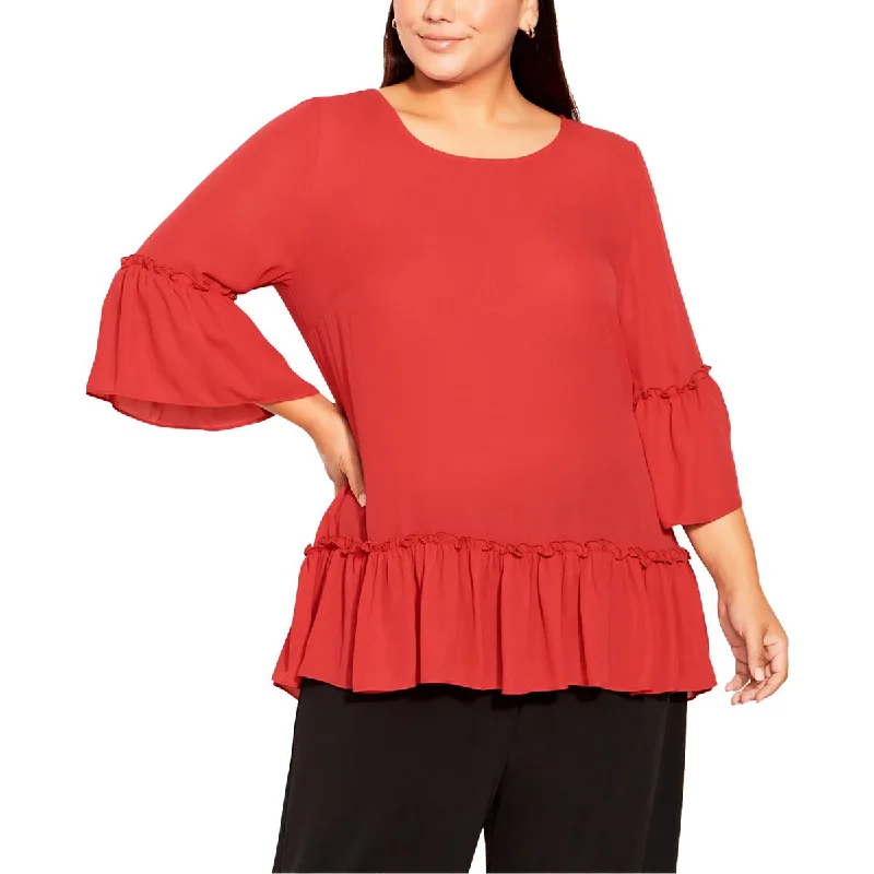Avenue Womens Plus Estella Ruffled B Blouse Lightweight Floral Blouse
