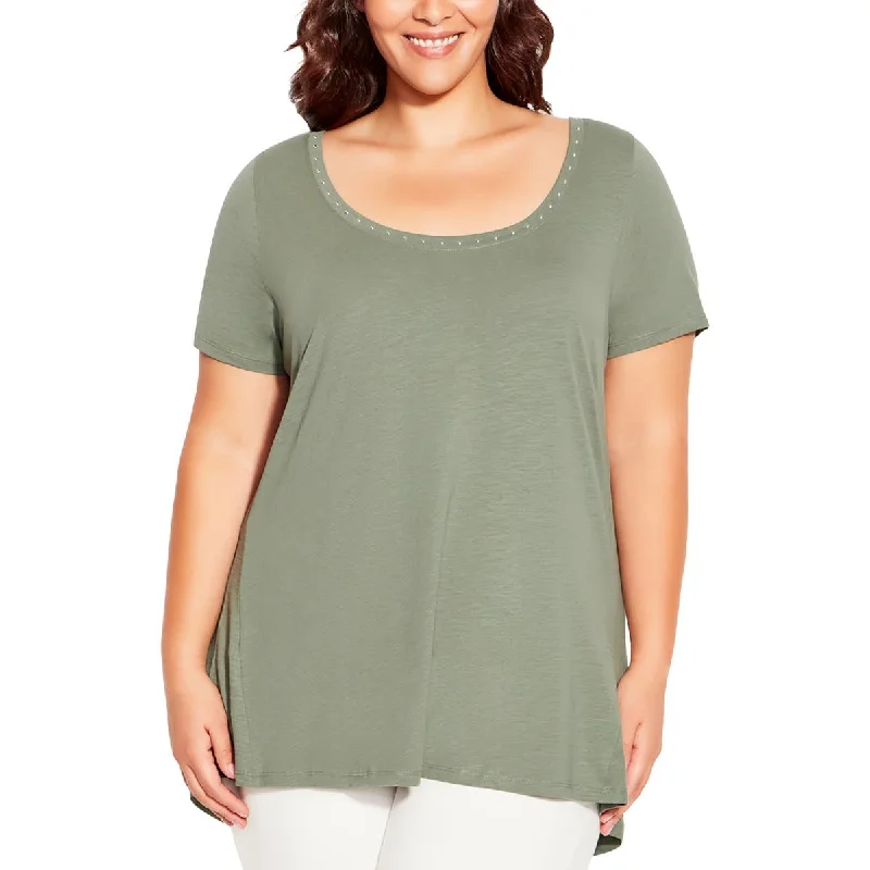 Avenue Womens Plus    Scoop Neck Short Sleeve Blouse Puff Sleeve Blouse