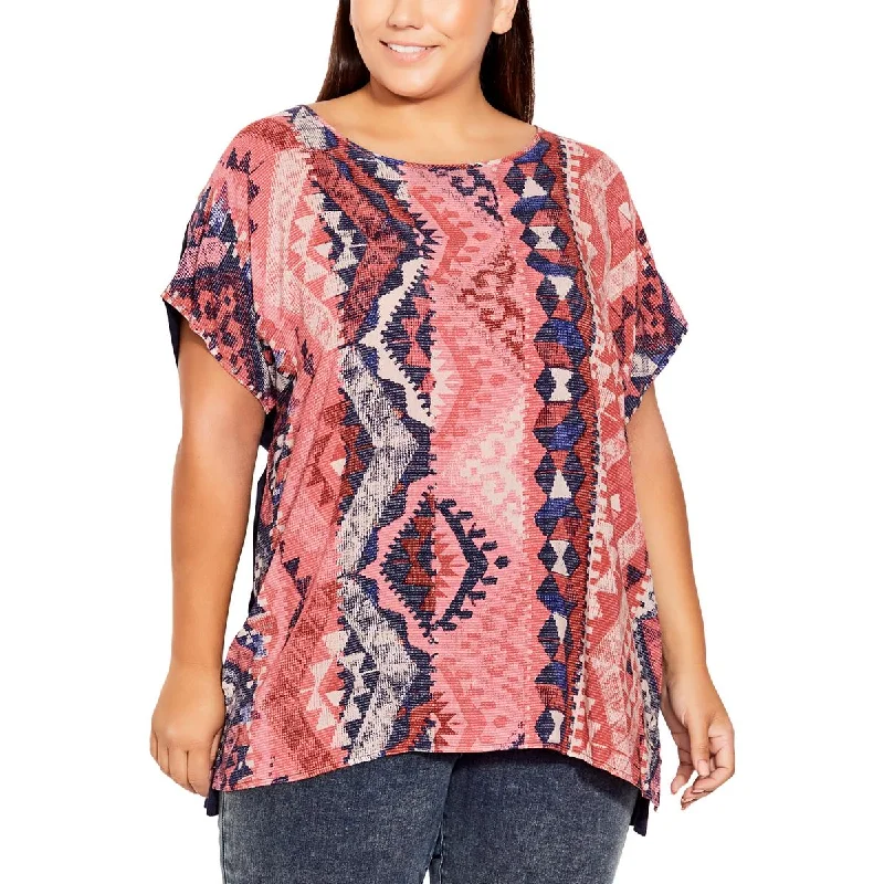 Avenue Womens Plus Wideneck Short Sleeve Blouse Floral Print Blouse