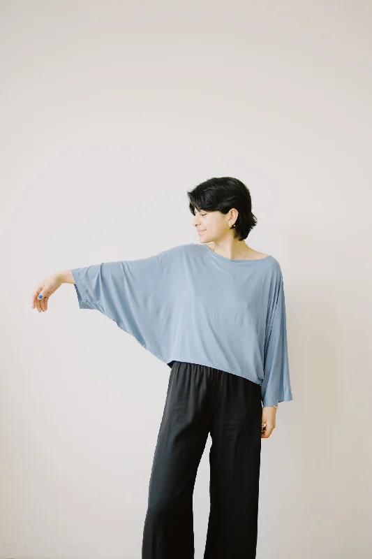 cupro batwing blouse - blue Slim Fit Blouse