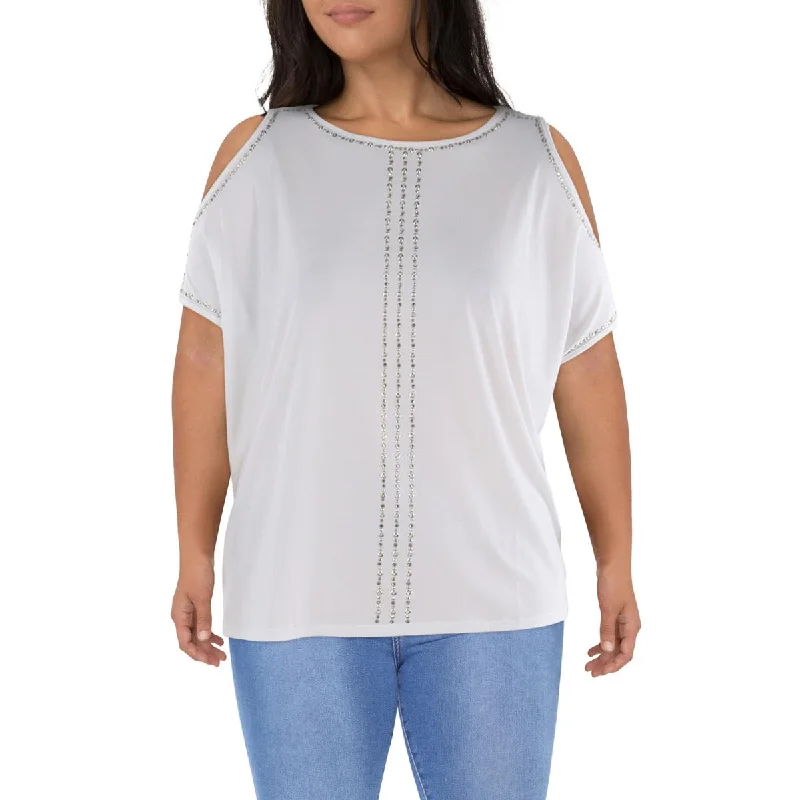 Belldini Womens Embellished Cold Shoulder Blouse Elegant Office Blouse