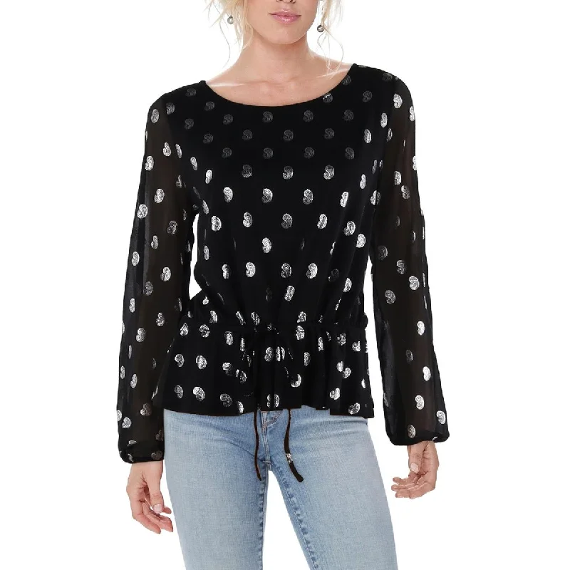 Belldini Womens Tie Front Paisley Blouse Feminine Puff Blouse