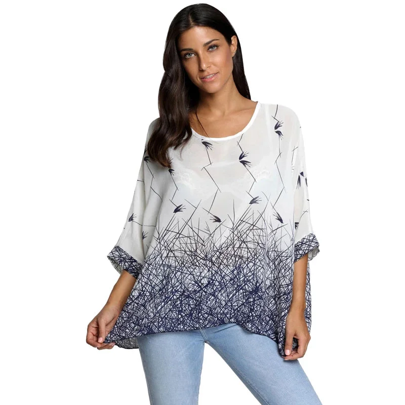 Women's Batwing Casual Chiffon Blouse Silky Tunic Blouse