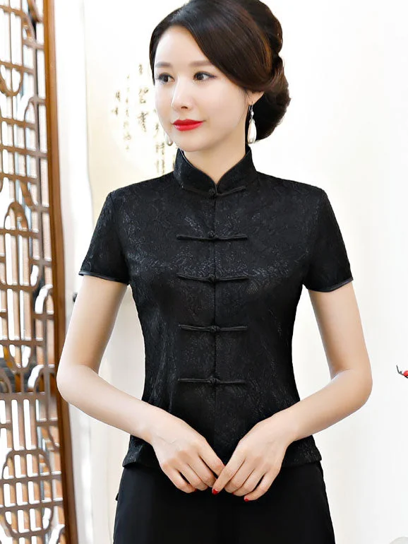 Black White Lace Cheongsam Blouse Top Sweetheart Neck Blouse