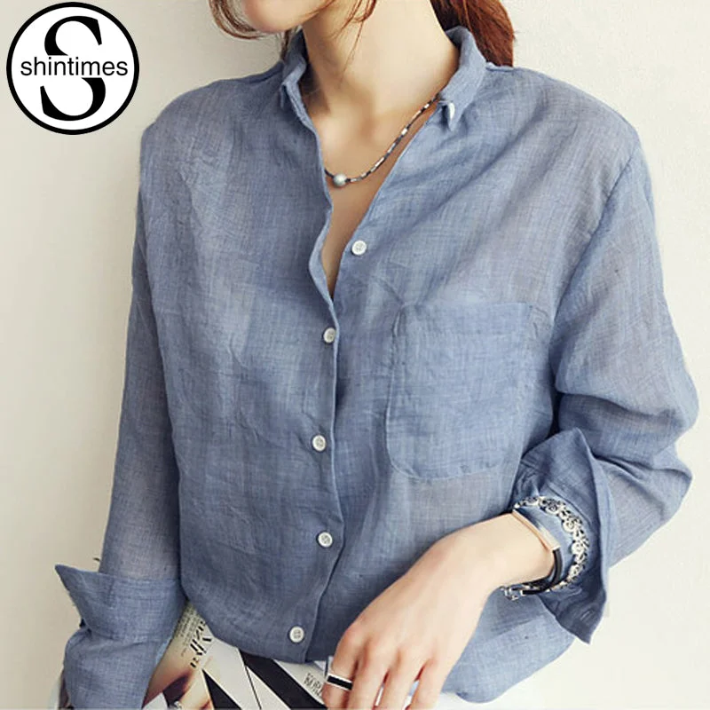 Women's Long Sleeve Chemise Femme Blouse Feminine Pastel Blouse