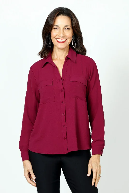 Cali Girls 2 Pocket High/Low Blouse Stretchy Fitted Blouse