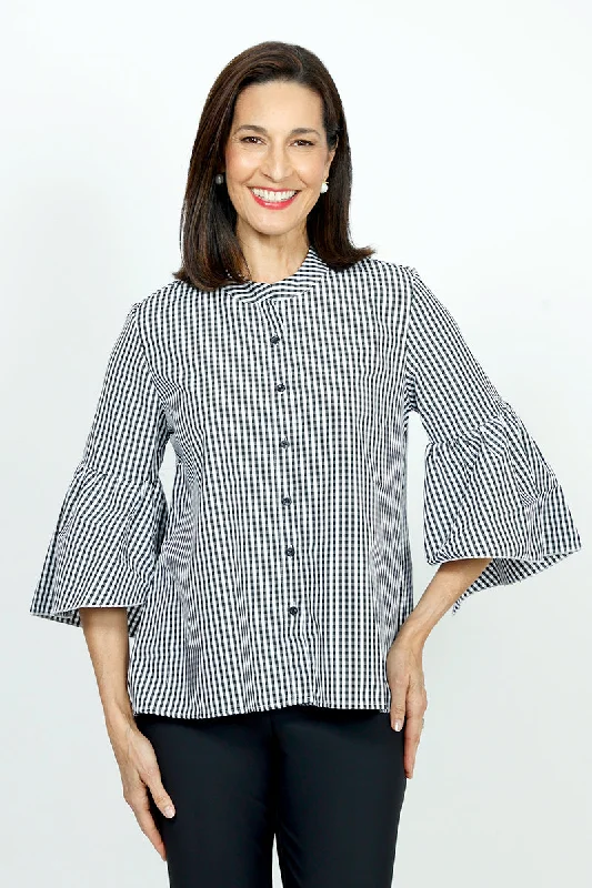 Cali Girls Check Flounce Sleeve Blouse High Neck Blouse