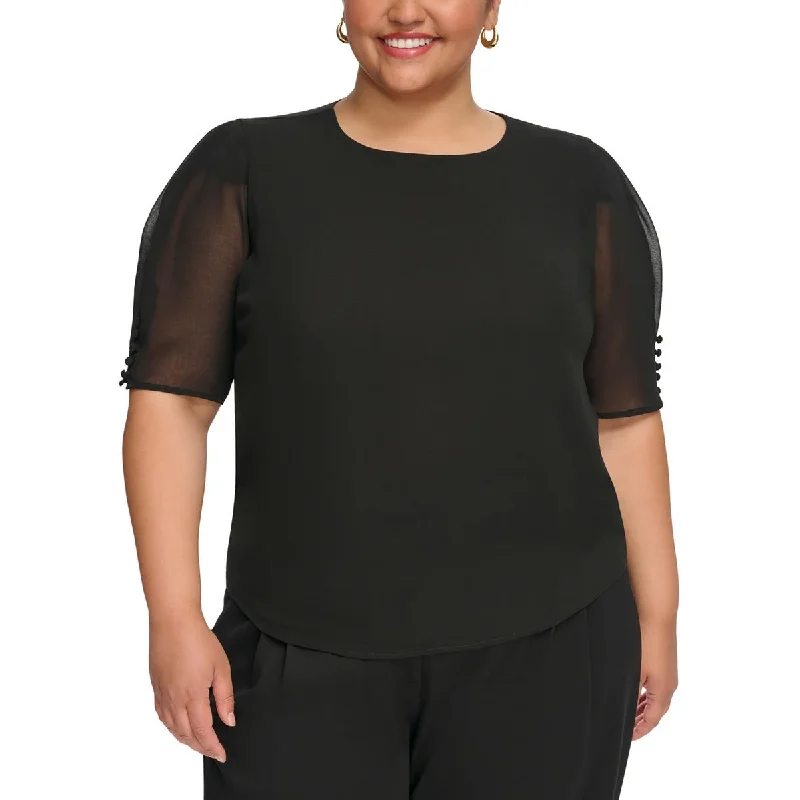 Calvin Klein Womens Crewneck Top Blouse Office Formal Blouse