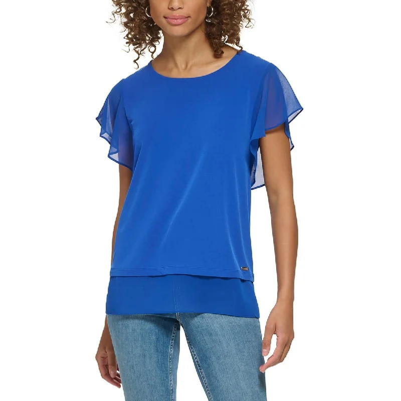 Calvin Klein Womens Layered  Blouse Elegant Office Blouse