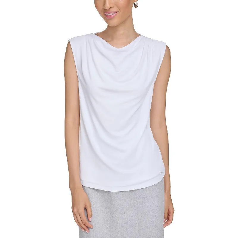Calvin Klein Womens Petites Crepe Cowelneck Blouse Backless Summer Blouse