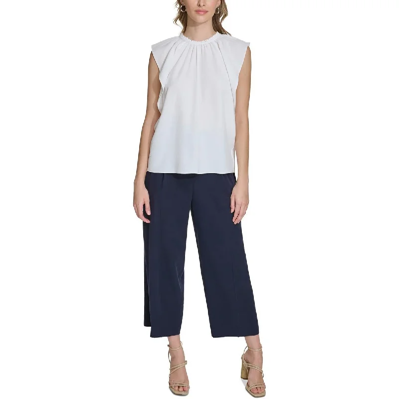 Calvin Klein Womens Ruffled Cap Sleeve Blouse Silky Draped Blouse