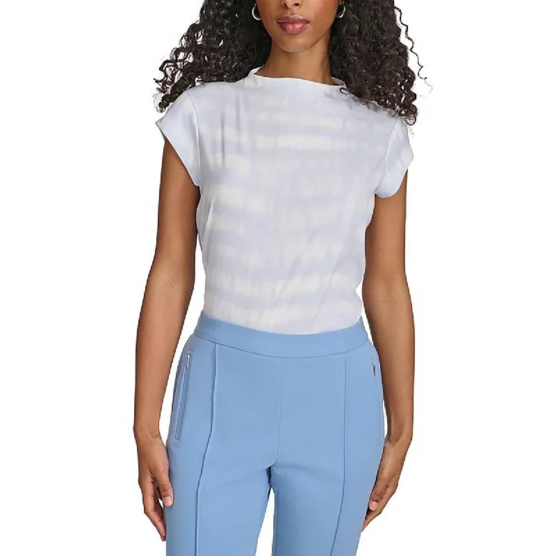 Calvin Klein Womens Satin Printed Blouse Asymmetric Hem Blouse