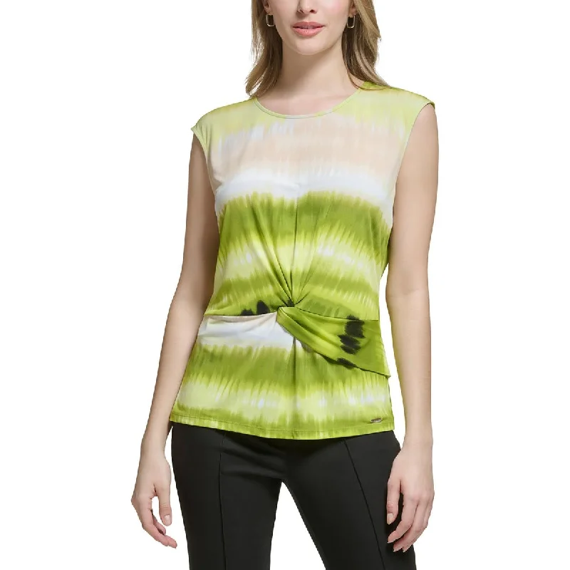 Calvin Klein Womens Twist Front Wideneck Blouse Gathered Detail Blouse
