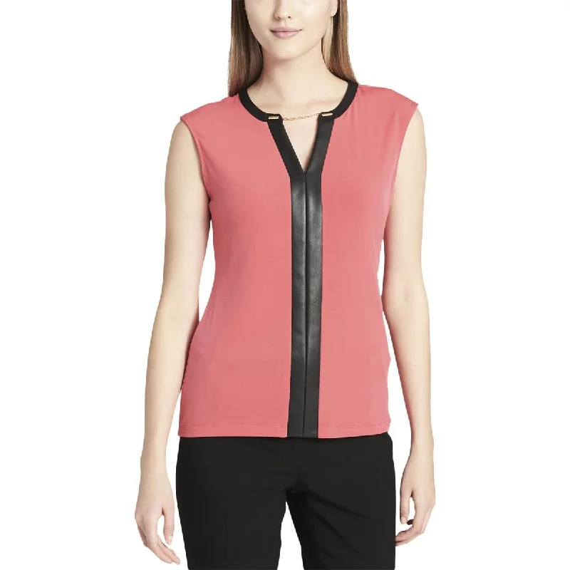 Calvin Klein Womens V-Neck Embellished Blouse Classic Striped Blouse