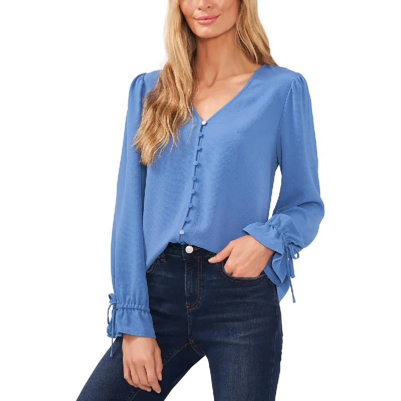 CeCe Womens Crepe Tie Cuffs Blouse Soft Knit Blouse