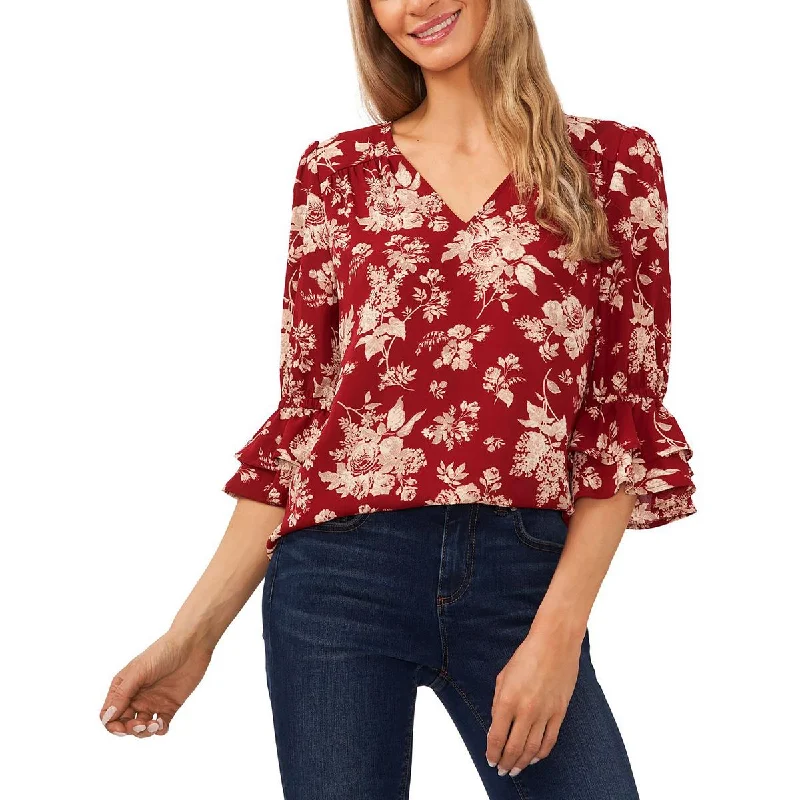 CeCe Womens Floral Print Office Wear Blouse Polished Work Blouse