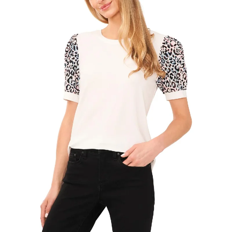 CeCe Womens Short Sleeve Animal Print Blouse Short Sleeve Blouse