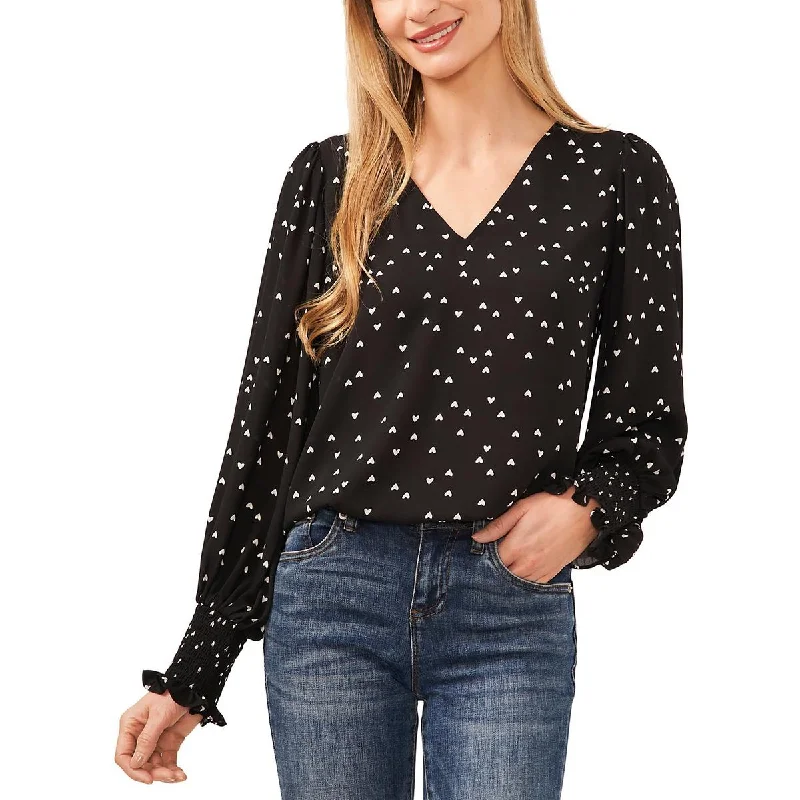 CeCe Womens V Neck Smocked Blouse Classic Minimalist Blouse