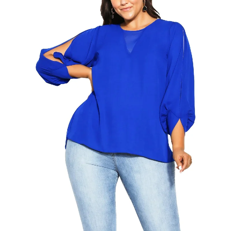 City Chic Womens Crewneck Split Sleeve Blouse Relaxed Fit Blouse