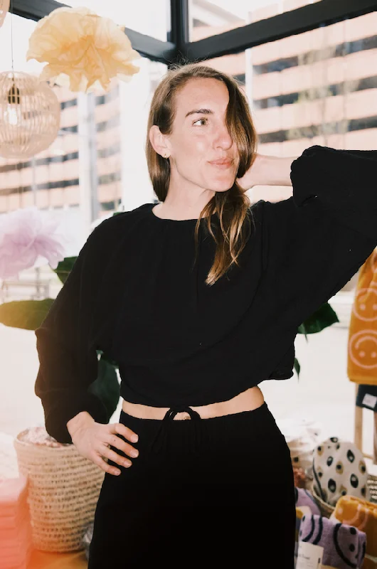 cotton blouse - chaya - black Satin Bow Blouse