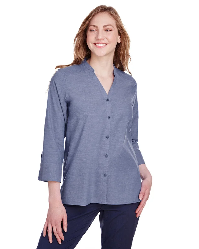 Devon & Jones Ladies' Crown Collection™ Stretch Pinpoint Chambray 3/4 Sleeve Blouse Smart Casual Blouse