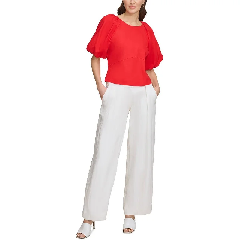 DKNY Womens Boatneck Short Blouse Cotton Casual Blouse