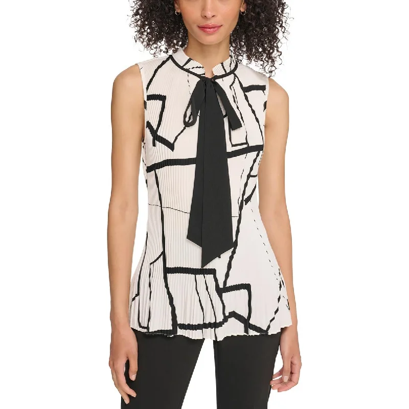 DKNY Womens Ribbed Tie Front Blouse Silky Draped Blouse