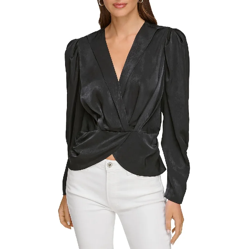 DKNY Womens Surplice V-Neck Blouse Soft Satin Blouse