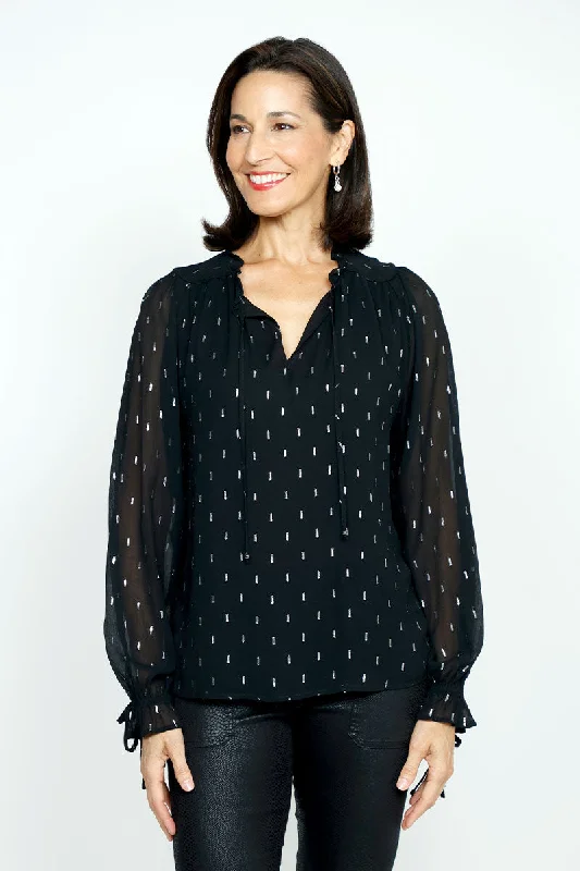 Elliott Lauren Quicksilver Ruched Blouse Casual Button Blouse