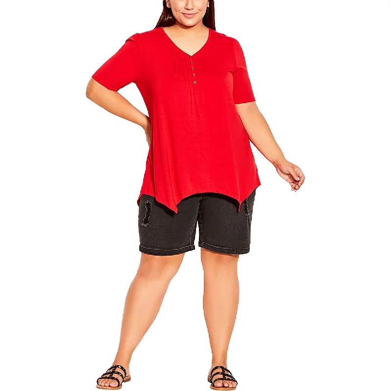 Evans Womens Pintuck Sharkbite Hem Blouse Oversized Silk Blouse