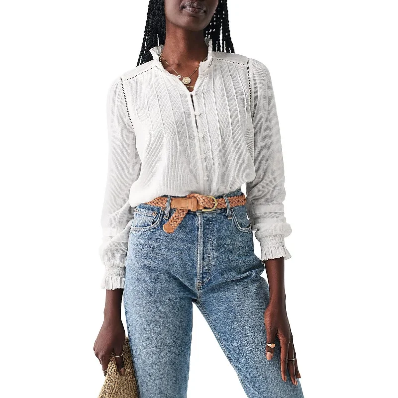 Faherty Womens Willa Organic Cotton Ruffled Blouse Lightweight Floral Blouse