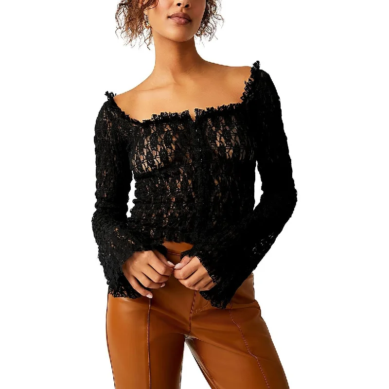 FP One Womens Madison Lace Sheer Blouse Feminine Satin Blouse
