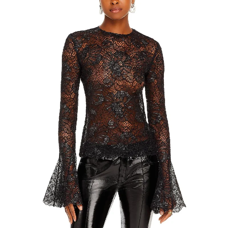 FRAME Womens Lace Flutter Sleeve Blouse Peter Pan Blouse