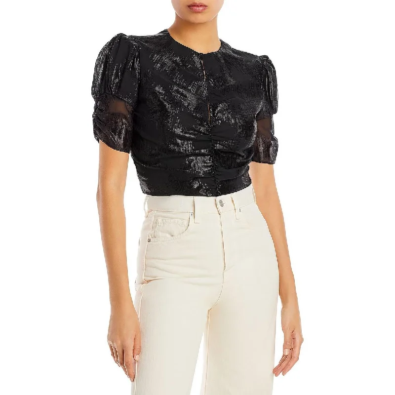 FRAME Womens Silk Blend Metallic Blouse High Neck Blouse