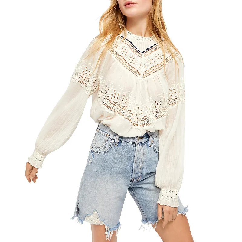 Free People Womens Abigail Victorian Boho Cotton Blouse Chic Off-Shoulder Blouse