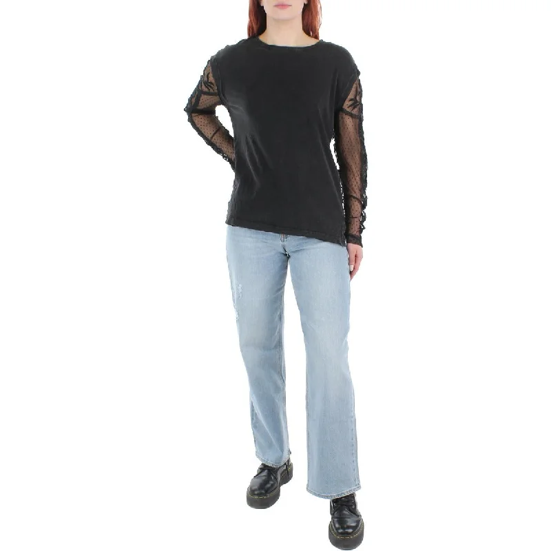 Free People Womens Billie Jean Lace Wide Neck Blouse Casual Button Blouse