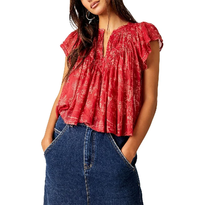 Free People Womens Cotton Printed Blouse Casual Relaxed Fit Blouse