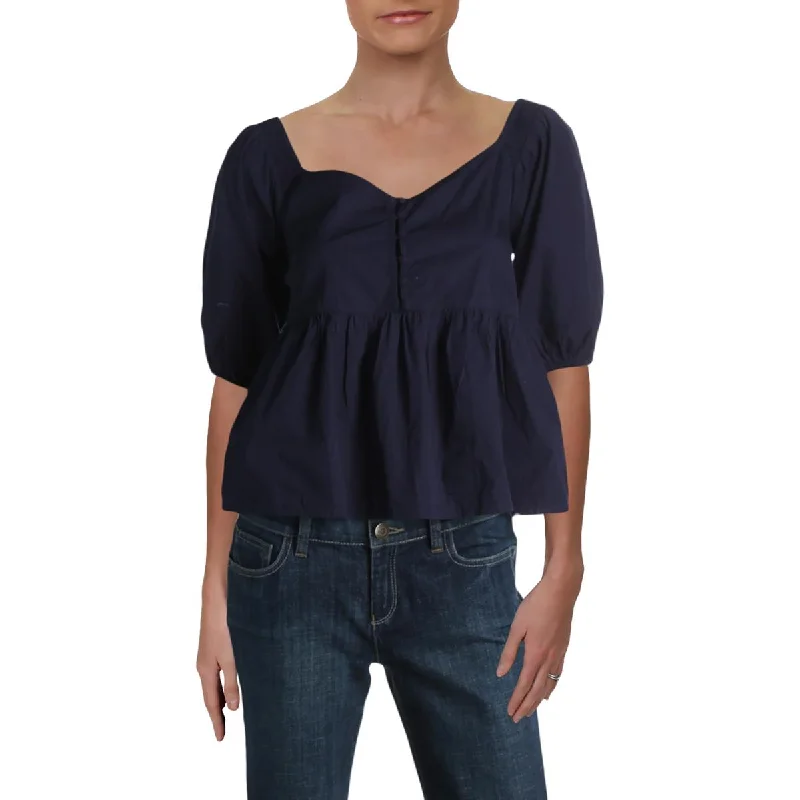 Free People Womens Veronica Cotton Off-The-Shoulder Blouse Drape Neck Blouse