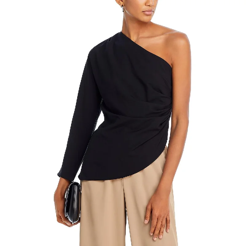 Grey Lab Womens One Shoulder Asymmetric Blouse Balloon Sleeve Blouse