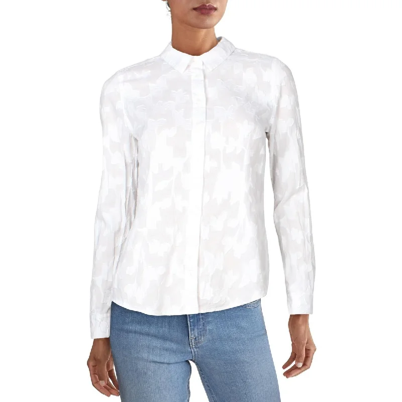 Guess Womens Textured Printed Blouse Feminine Pastel Blouse