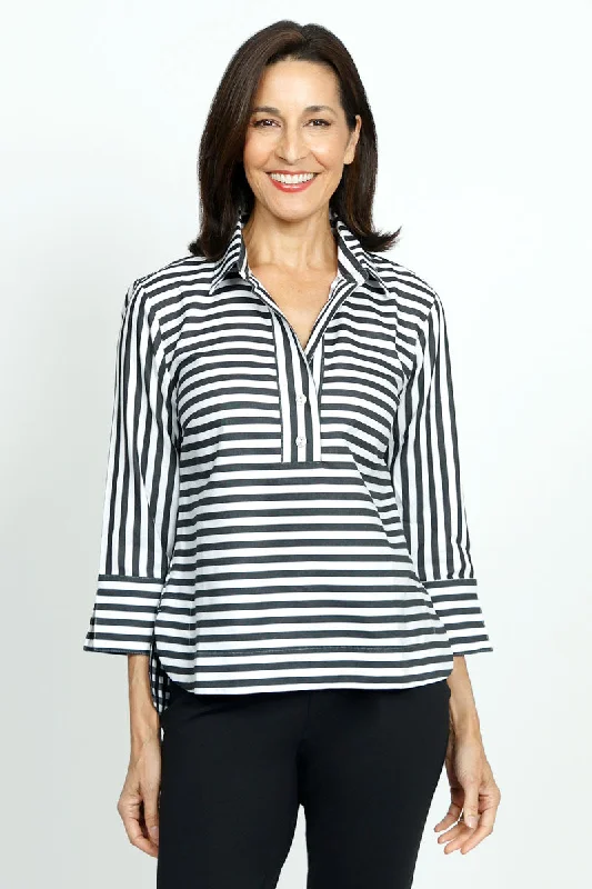 Hinson Wu Aileen Button Back Stripe/Check Blouse Relaxed Fit Blouse